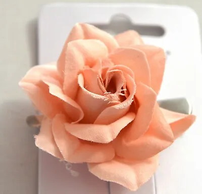 NEW 4cm Light Peach Fabric Rose Flower Fork Hair Clip Fashion Womens Girls • £3.49