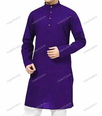 Mens Kurta Indian Blue Traditional Clothes Mens Ethnic Dress Kurta Plain Shirt • £17.02