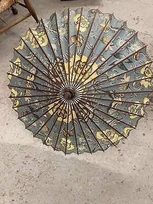 Beautiful Vintage Japanese Hand-Painted Rice Paper Sun Parasol Umbrella Birds • £35