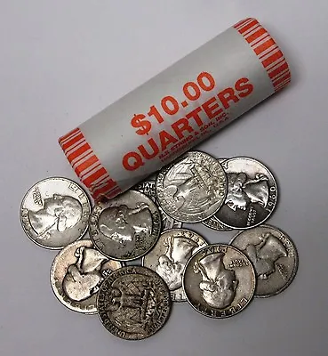 Roll Of 40 Assorted Circulated 90% Silver Washington Quarters • $189.99