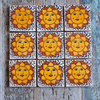 9 X  Ceramic Mexican Tiles Sol Sanchez -  SMALL SIZE 5 X 5 Cms • £5.85
