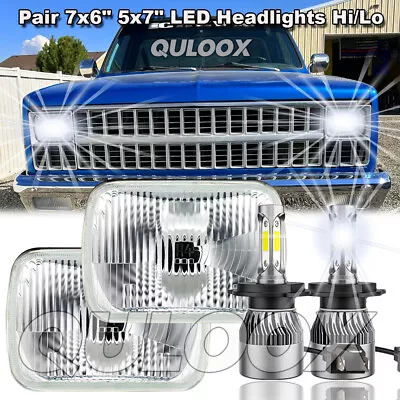 Fit Chevrolet C10 C20 C30 1981-1986 Pair 7x6  LED Headlights Hi/Low Lamps 6000K • $89.99