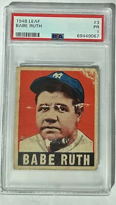 1948 Leaf Babe Ruth Card #3 New York Yankees - Certified PSA 1 - Rare Card • $2593