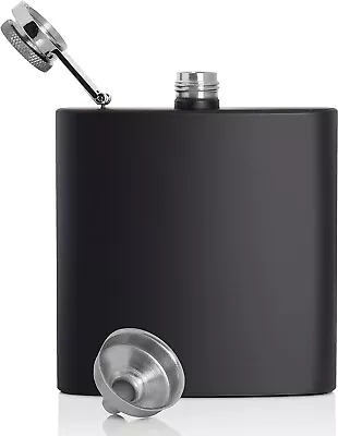 6oz Black Flask + Funnel Leak Proof Screw Cap Hip Pocket Liquor Alcohol Gift Box • $13.79