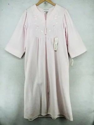 MISS ELAINE Nightgown L BRUSHED BACK TERRY LONG ROBE Smocked Embroidery Pockets • $35.99