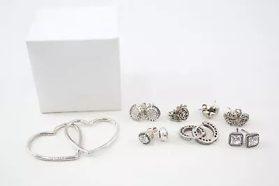 Pandora Earrings Sterling Silver Hoops Heart Studs Stone Set Foliate X 8 (19g) • $6.14