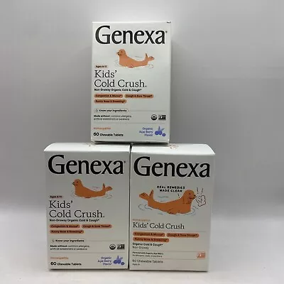 3 PK Genexa Homeopathic Kids' Cold Crush Organic Cold & Cough 60 Chew Tabs 12/25 • $24.97