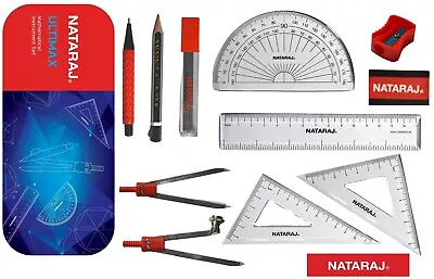 11pc Maths GEOMETRY SET 30cm Ruler Set Square Protractor Circle Drawing Template • £3.49