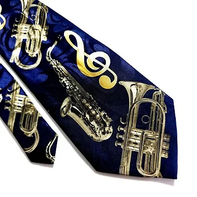 Steven Harris Hand Made Blue Polyester Jazz Music Jacquard Print Tie • $10.07