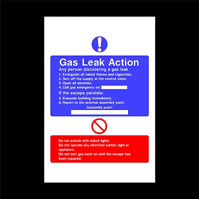 £26.99 • Buy Gas Leak – Fire Action Sign Or Self Adhesive Vinyl Sticker FA12
