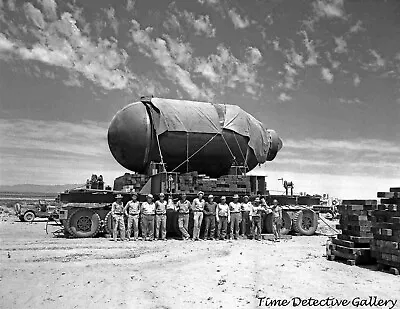 Crew Posed With  The Gagdet  World's First Nuclear Bomb - Vintage Photo Print • $7.50