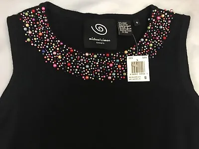 Michael Simon Women's Sz Small Black Tank Shell Multi Color Beaded New With Tags • $49.94