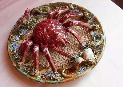 Vintage Palissy Style Majolica Plate Ceramic With Spider Crab 26cms • £65