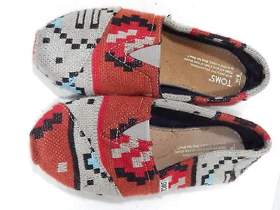 TOMS Sweater Knit Taupe Red Aztec Tribal Slip On Shoe SIZE 6 • $12.99