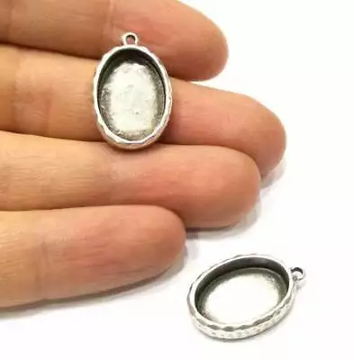 2 Oval Hammered Pendant Blank Bezel Base Setting Resin Antique Silver G16784 • $1.20