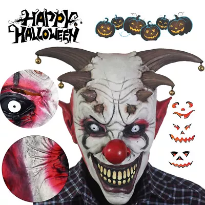 Scary Evil Killer Joker Clown Latex Mask +Bells Halloween Horror Cosplay Costume • $17.95