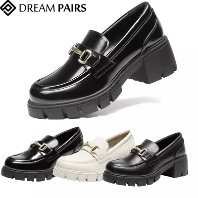 Dream Pairs Women Platform Chunky Loafers Low Heel Round Toe Casual Loafer Shoes • $29.99