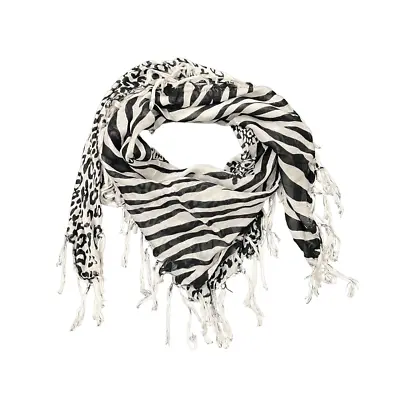 Black White Zebra Leopard 2 Tone Pattern Soft 100% Cotton Scarf Head Neck Shawl • £6.99