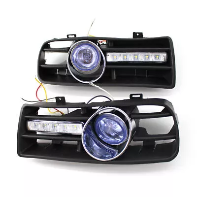 For VW Golf MK4 97-03 Front Bumper Grill Blue Fog Light Grille With LED DRL Lamp • $89.63