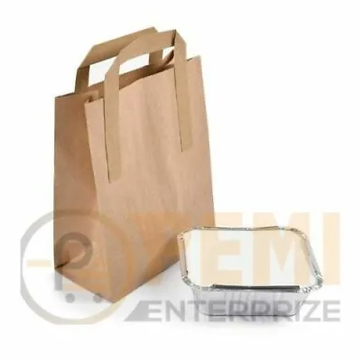 100 Small Sos Kraft Craft Brown Paper Takeaway Food Strong Carrier Bags Free Del • £8.50