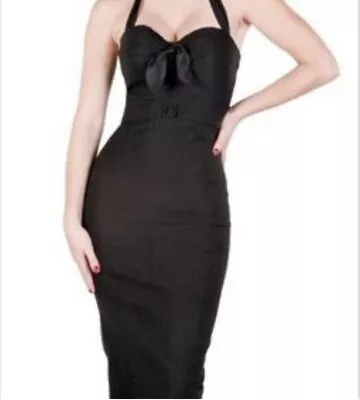 Stop Staring Vintage Inspired Black Halter Wiggle Pencil Dress Size L • $12