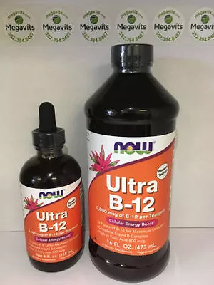 CHOOSE ONE: NOW Ultra B-12 Liquid 5000mcg 4 OR 16 Fl Oz • $14.99