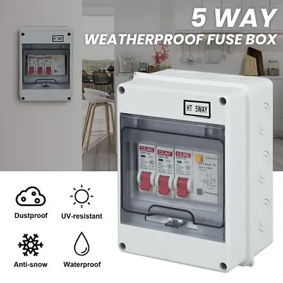 5 Way Garage IP65 Weatherproof Consumer Unit Enclosure 30mA RCD 2 X MCB Fuse Box • £8.99