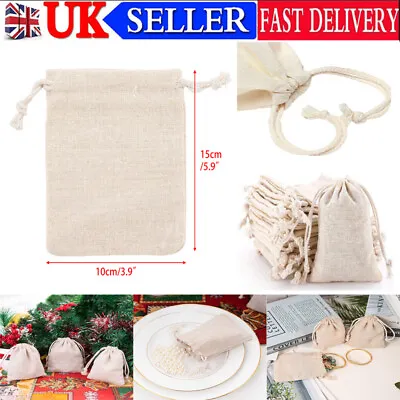 50/100x Drawstring Storage Bags Cotton Linen Jewelry Candy Gift Pouch Party Tool • £23.73