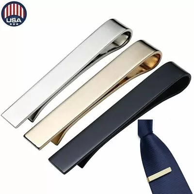 1-3X Tie Clip Mens Boys Stainless Steel Clasp Bar Wedding Neck Silver Black Gold • $5.45