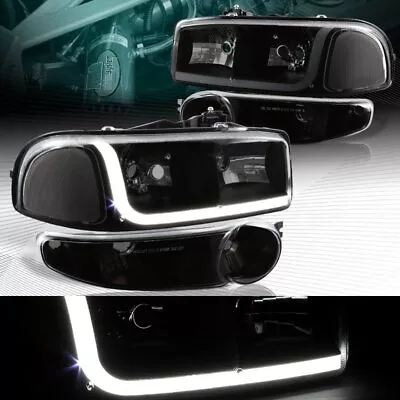 Black Clear Drl Led Smoke Headlights+bumper 4pc Fit 02-06 Gmc Sierra 1500 Denali • $138.95