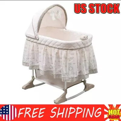 Baby Rocking Bassinet W/ Mattress Pad Sheet And Skirt Mesh Storage Basket Wheels • $122.78