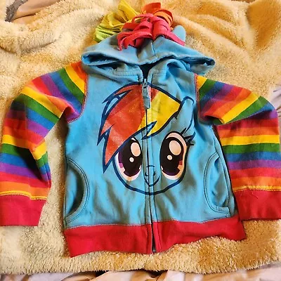 My Little Pony Rainbow Dash Hoodie Zipped Sweatshirt  Wings Mohawk 4T • £12.04