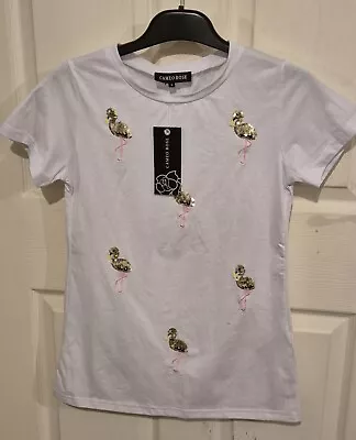 Cameo Rose Flamingo White Tshirt New With Tag Size 8 • £1