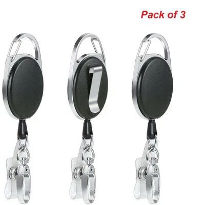 £4.61 • Buy 3 Retractable Key Chain Heavy Duty ID Card Fob Lot Belt Clip Lanyard Extendable