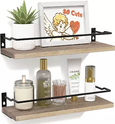 Bathroom Floating Shelves With Guardrail Set Of 2 Wall Mounted Small Storage • $23.83