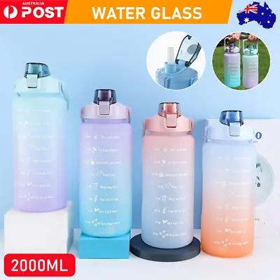 2L Water Sports Bottle Straw Cup Motivational Drink Flask With Time Markings Gym • $9.69