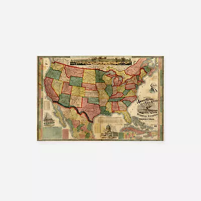 Vintage Map Of United States Of America From 1875 Print Poster Gift Old USA • £74.50