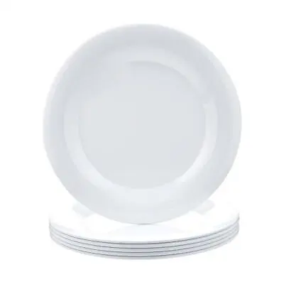 10.5  White Dinner Plates Set Of 6 Melamine Indoor Outdoor Narrow Rim Round READ • $26.85