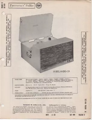 1958 Motorola 6h26s-1 1a Record Player Changer  service Manual Photofact Hs-606  • $10.99