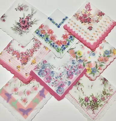 Lot 8 Ladies Hankies Pink/Red Theme Cotton Vintage Style Floral Handkerchiefs • $11.99
