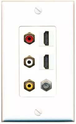 DecorZ - RCA Red White Yellow 2 HDMI Coax Wall Plate Decorative White • $20.65