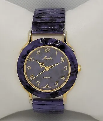 Ladies Moulin Fancy Elegant Retro Purple Gold Tone Expansion Band Watch J4 • $19.99