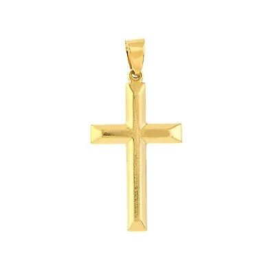 Classic Beveled Edge Cross Pendant 14K Solid Gold Religious Charm Men Women • $157.60