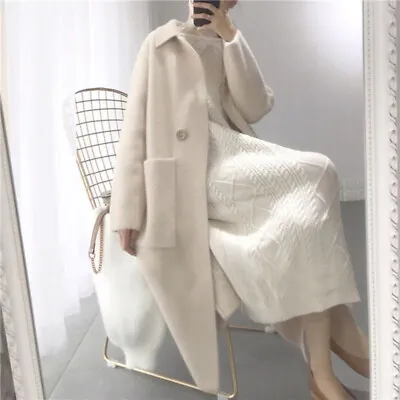 Elegant Womens Cashmere Outwear Jacket  Mink Fur Loose Long Cardigan Coat Trench • $58.73