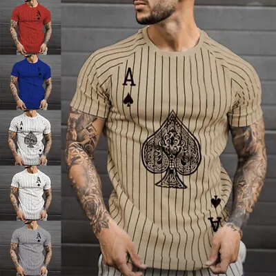 £10.05 • Buy Mens Short Sleeve Poker Round Neck T-shirt Casual Slim Fit Muscle Tee Tops Tunic