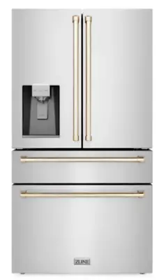 Zline 36  Freestanding Refrigerator With Ice Maker & Gold Accents (RFMZ-W-36-G) • $3399