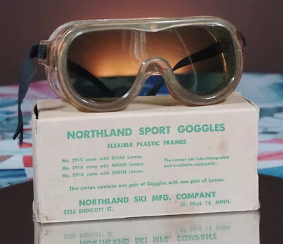 Vintage Northland Ski MFG Sport Ski Goggles W/Flexible Plastic Frame No. 291 • $29.99