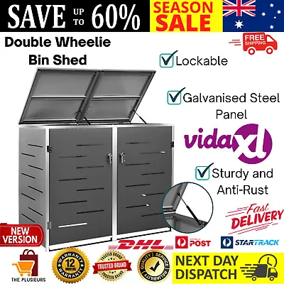 Double Wheelie Bin Shed Stainless Steel Garden Outdoor Waste Garbage Storage Box • $527.14