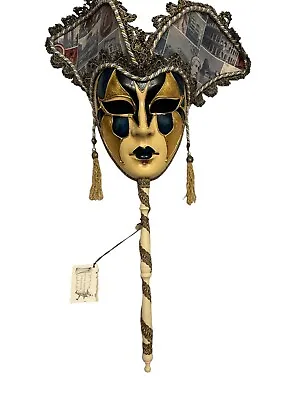 Venetian Venezia Mardi Gras Masquerade Jester Opera Stick Mask Italy With Tag • $80