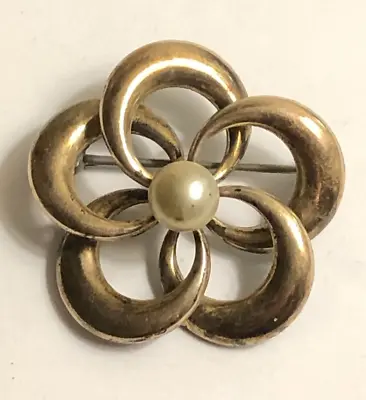 Vintage Signed Symmetalic Sterling + 14k Gold Modernist Posey Flower Pin Brooch • $16